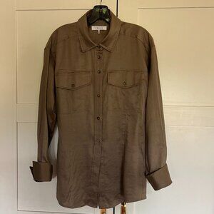 FRAME Fitted Button Down Shirt Taupe M Sleek Minimal Modern